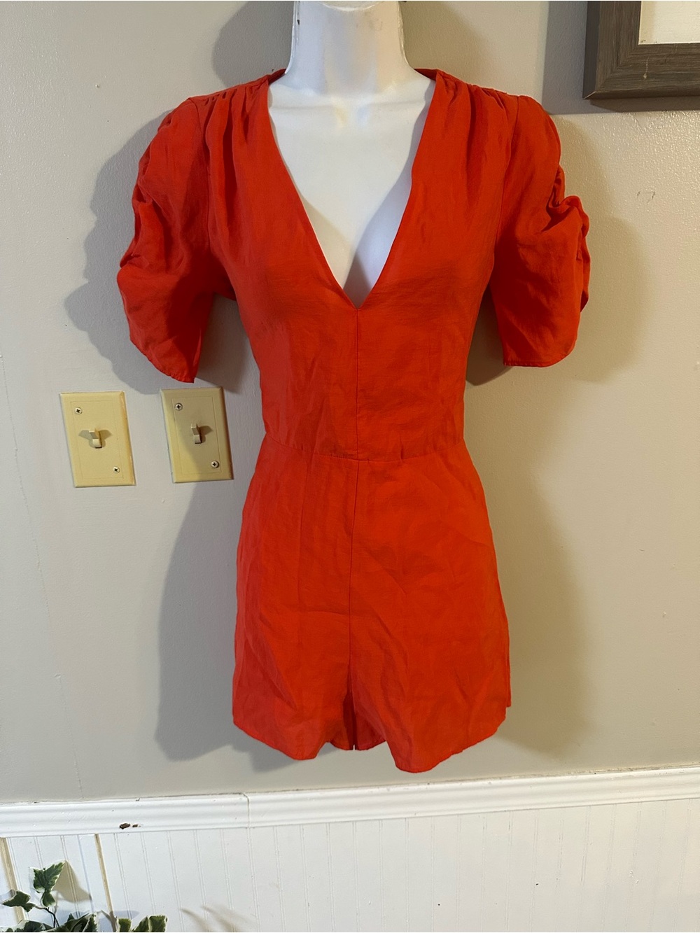 Zara Red V-Neck Short Sleeve Jumpsuit